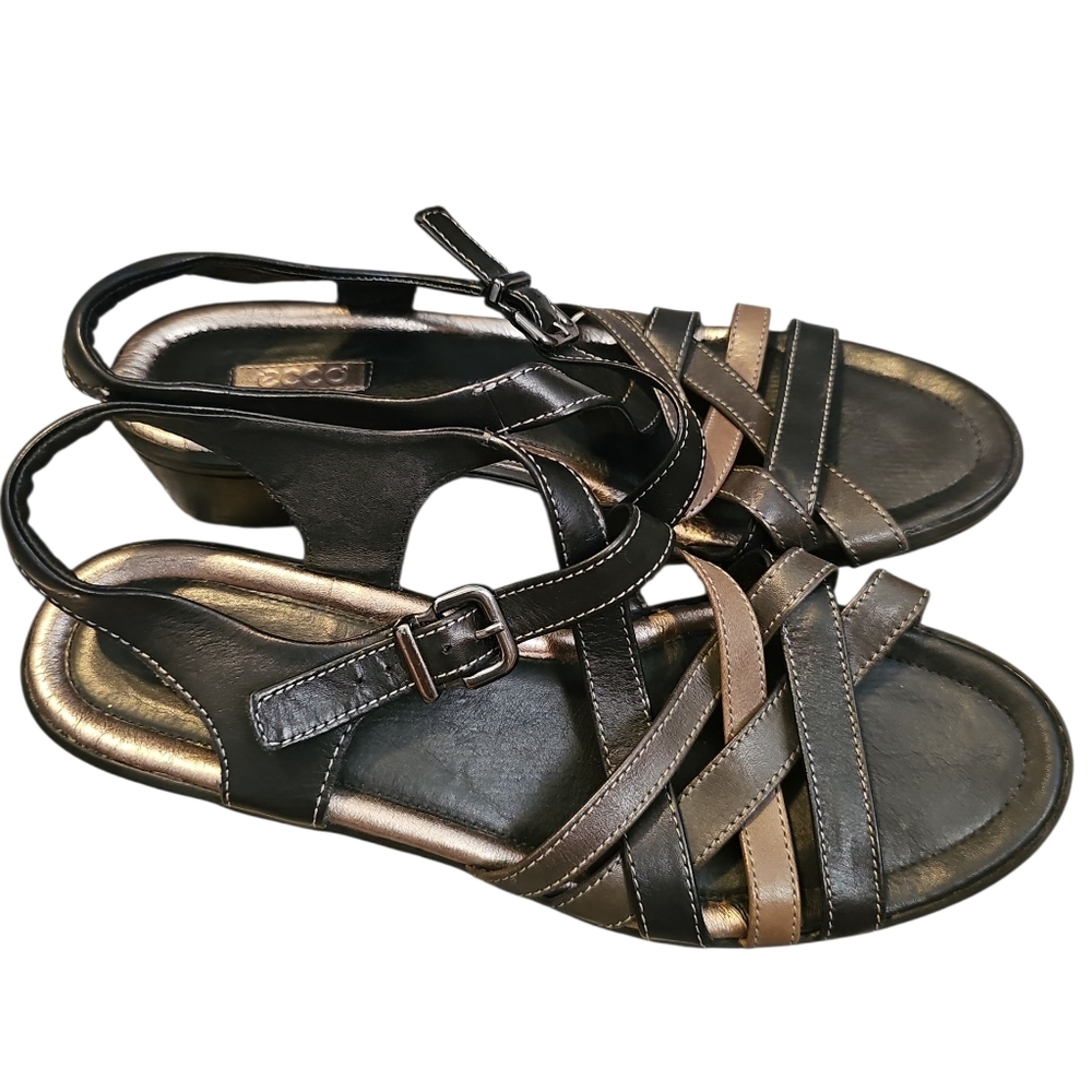 Ecco 40 Black and Brown Women's Sandals Sz 9 Or 9.5 Leather SH497
